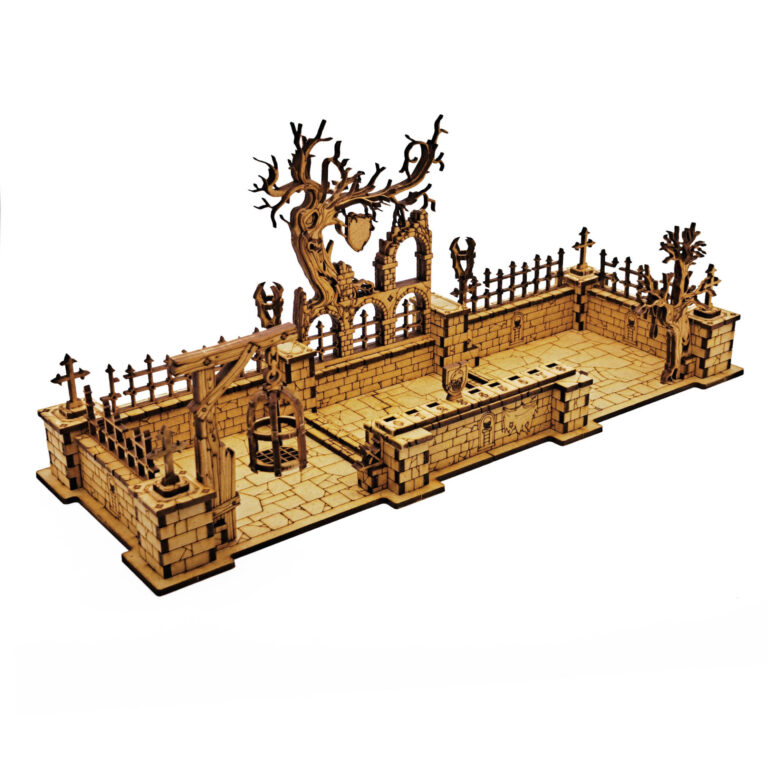 Modular MDF Blood Bowl Necro Horrors dugout for an undead team featuring werewolves, ghouls and ghosts.