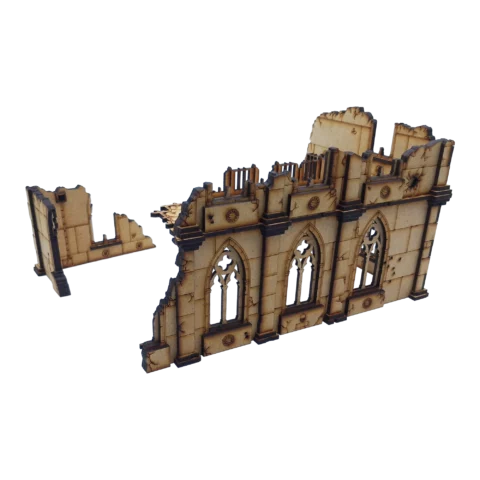 Imperial Archives 40K – Gothic building in ruins with an upper storey and an L-shaped annexe for Warhammer 40,000 Hive City scenery