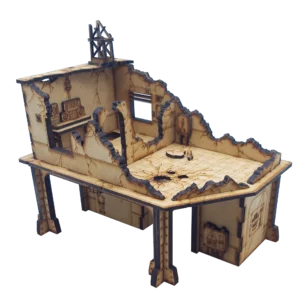 Centre de communications détruit 40K – bâtiment utilitaire en ruines avec étage pour décor Warhammer 40,000 compatible V11