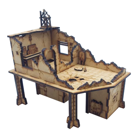 Centre de communications détruit 40K – bâtiment utilitaire en ruines avec étage pour décor Warhammer 40,000 compatible V11