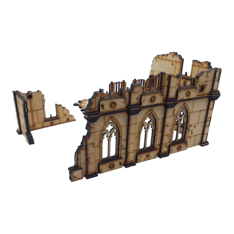 Archives impériales 40K – bâtiment gothique en ruines avec étage et annexe en L pour décor Warhammer 40,000 cité-ruche