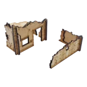 Décor Magasin en ruines pour Warhammer 40K. Kit en deux pièces compatible V11, conçu pour s'intégrer sur un socle réglementaire de 6" x 4".